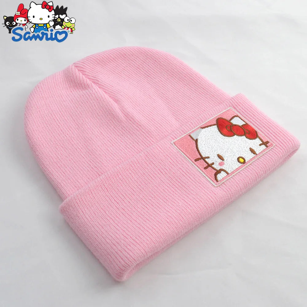 Hello Kitty Kuromi Knitted Hats Melody Cinnamoroll Couple Stuff Beanie Winter Keeps Student Warm Winter Cap Bonnet Female