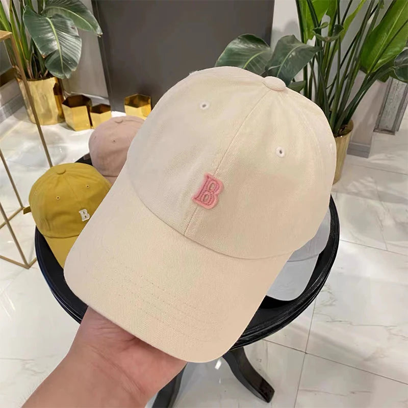 New Women Baseball Caps Solid Color Letter B Embroidery Korean Baseball Cap Ladies Girls Summer Sun Hats