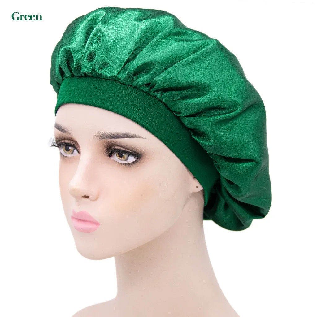 New Imitation Silk Nightcap Satin Elastic Narrow Brim Shower Cap round Hat Home Hair Care Cap