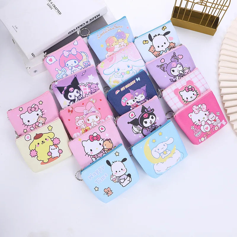 Purse Coin Purses Cartoon Printed PU Melody Cute Wallet Bag Keychains Storage Bag Sanrio Kuromi Kawaii Mini Pouch