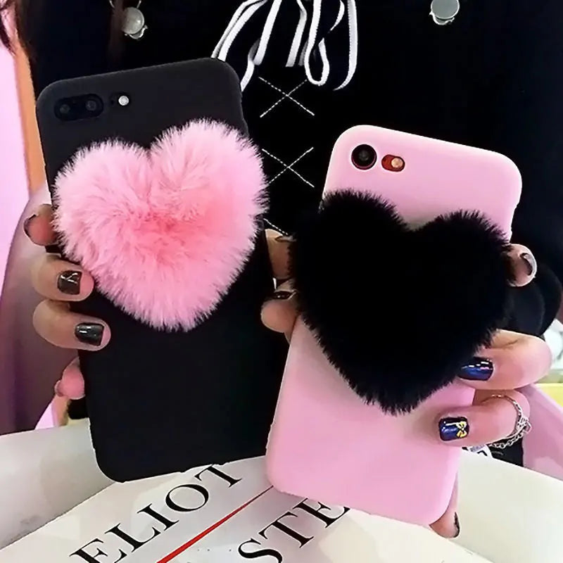 3D Furry Love Hearts iPhone Phone Case