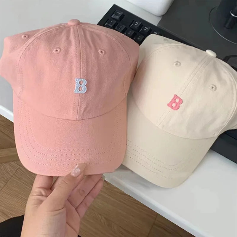 New Women Baseball Caps Solid Color Letter B Embroidery Korean Baseball Cap Ladies Girls Summer Sun Hats