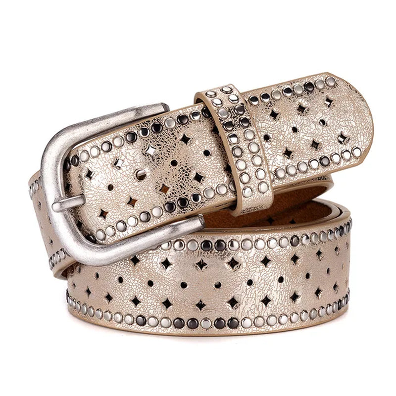 Original Design New Vintage Lady Belt Handsome Hollow Out Rivet All-Match Fashion Female Belts Top Quality Women Wide Belt