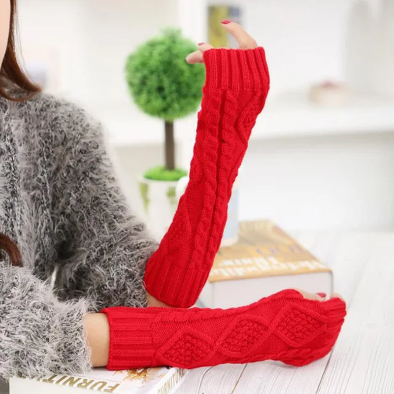 Long Section 30Cm Autumn Winter Ladies Wool Knitting Rhombic Fingerless Sleeve Women Half Finger Warm Exposed Fingers Gloves L89