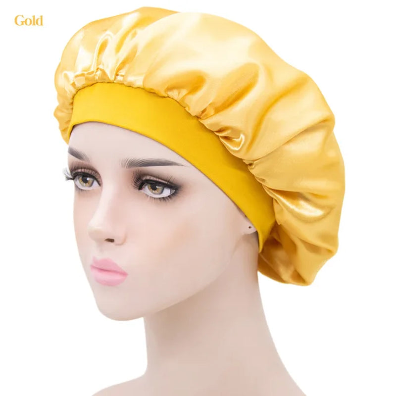 New Imitation Silk Nightcap Satin Elastic Narrow Brim Shower Cap round Hat Home Hair Care Cap