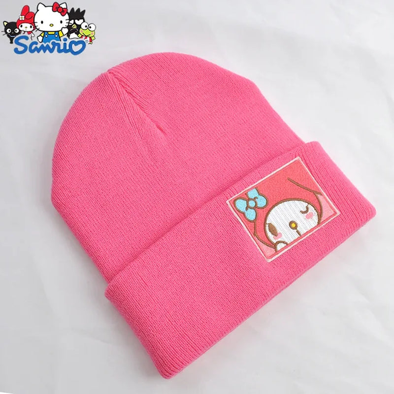 Hello Kitty Kuromi Knitted Hats Melody Cinnamoroll Couple Stuff Beanie Winter Keeps Student Warm Winter Cap Bonnet Female