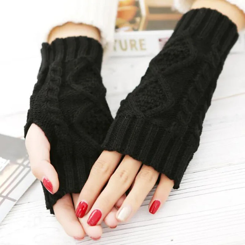 Long Section 30Cm Autumn Winter Ladies Wool Knitting Rhombic Fingerless Sleeve Women Half Finger Warm Exposed Fingers Gloves L89