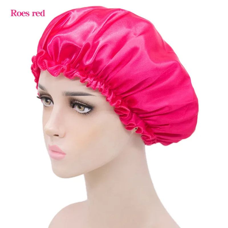 New Imitation Silk Nightcap Satin Elastic Narrow Brim Shower Cap round Hat Home Hair Care Cap