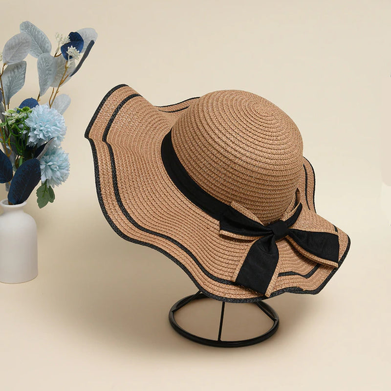 Summer Hats for Women Sun Hat Beach Ladies Fashion Flat Bowknot Panama Lady Casual Sun Hats for Women Straw Hat