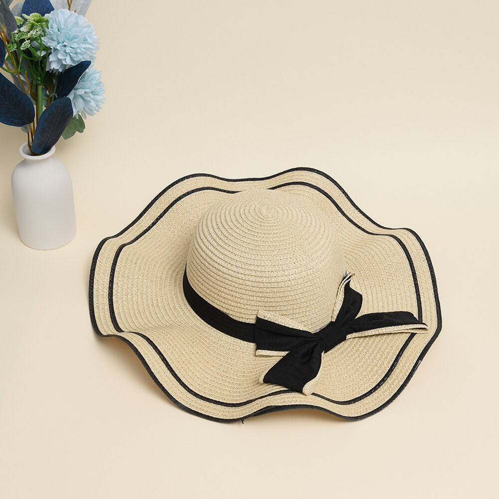 Summer Hats for Women Sun Hat Beach Ladies Fashion Flat Bowknot Panama Lady Casual Sun Hats for Women Straw Hat