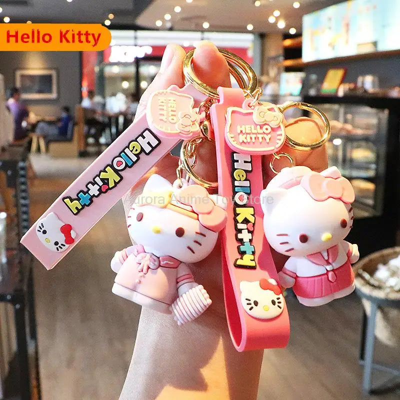 Anime Kawaii Sanrio Hello Kitty Keychain Pendant Holder Key Chain Car Keyring Mobile Phone Bag Hanging Jewelry Kids Gifts