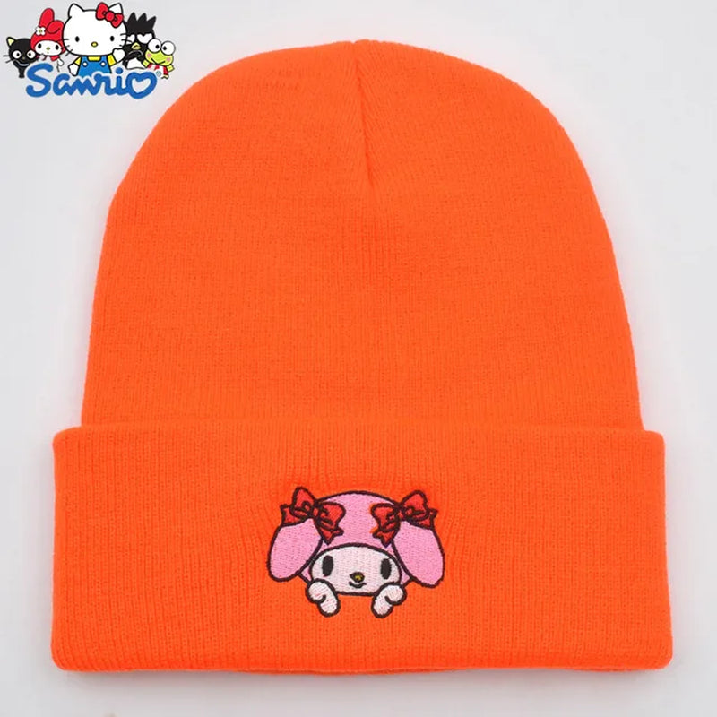 Hello Kitty Kuromi Knitted Hats Melody Cinnamoroll Couple Stuff Beanie Winter Keeps Student Warm Winter Cap Bonnet Female