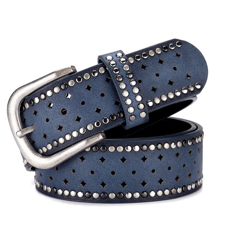 Original Design New Vintage Lady Belt Handsome Hollow Out Rivet All-Match Fashion Female Belts Top Quality Women Wide Belt