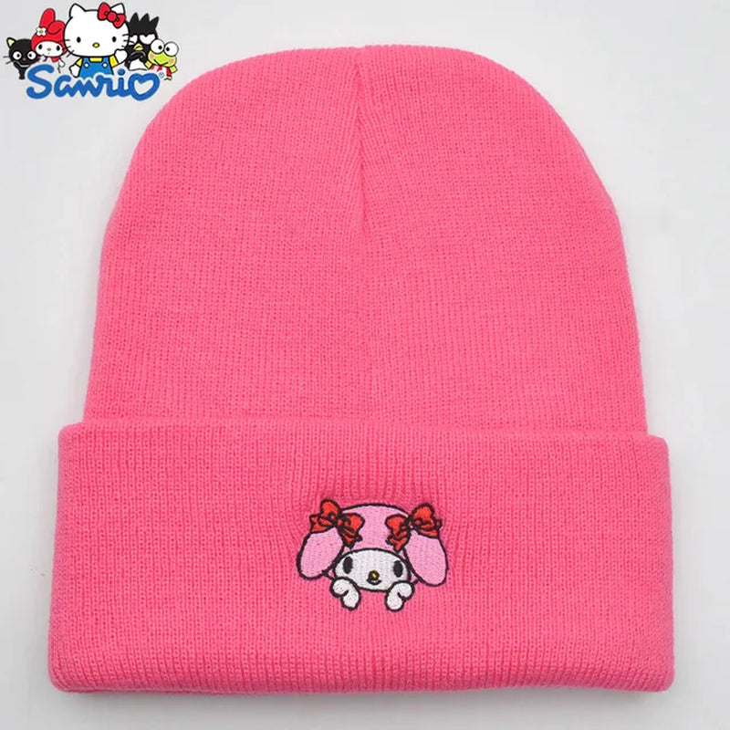 Hello Kitty Kuromi Knitted Hats Melody Cinnamoroll Couple Stuff Beanie Winter Keeps Student Warm Winter Cap Bonnet Female