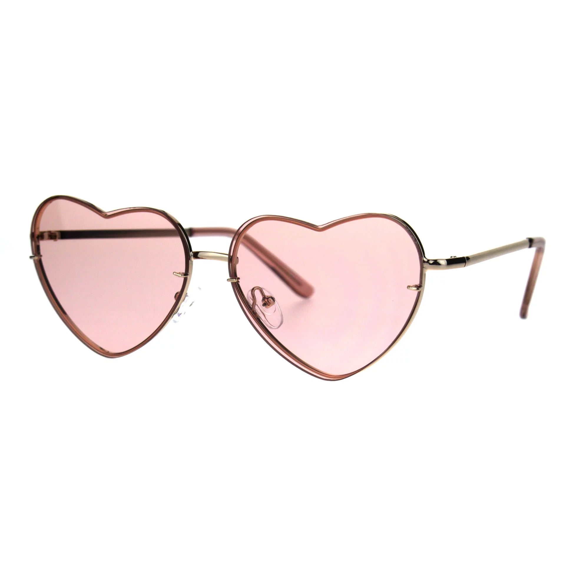 Womens Luxury Rimless Flat Panel Valentine Heart Sunglasses Pink