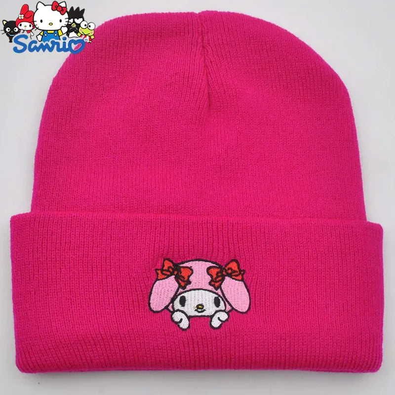 Hello Kitty Kuromi Knitted Hats Melody Cinnamoroll Couple Stuff Beanie Winter Keeps Student Warm Winter Cap Bonnet Female