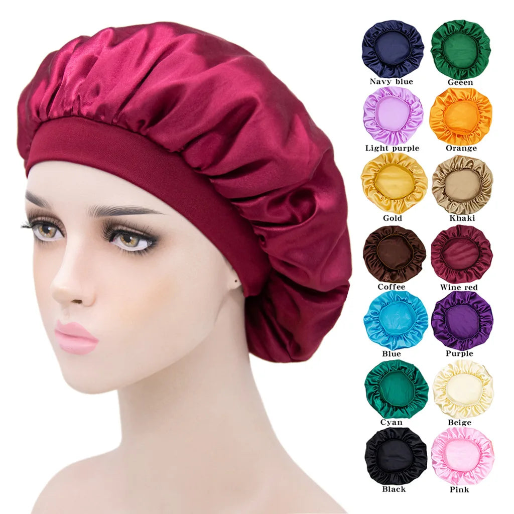 New Imitation Silk Nightcap Satin Elastic Narrow Brim Shower Cap round Hat Home Hair Care Cap